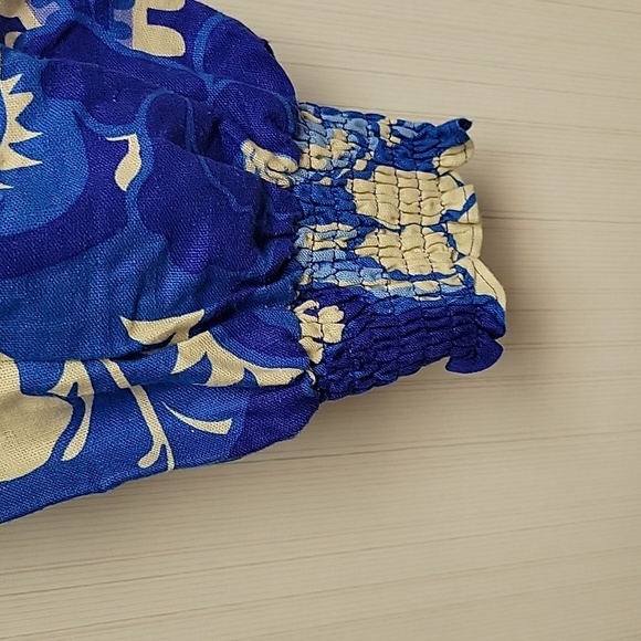 House of Harlow 1960 Blue and Cream Floral Linen Blend Blouse Sz Small - Picture 4 of 7